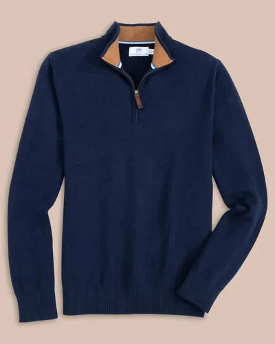 Southern Tide Oakatie Quarter Zip Sweater In Heather Dress Blue In Multi