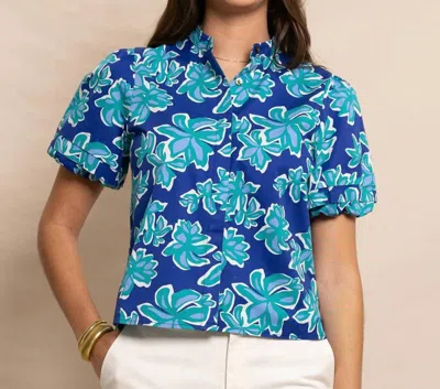 Southern Tide Payge Poplin Short Sleeeve Top In Surf Blue