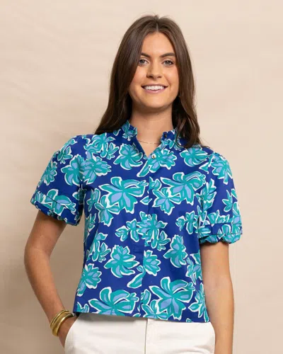 Southern Tide Payge Poplin Top In Surf Blue