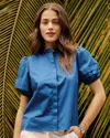 Southern Tide Payge Solid Poplin Top In Nautical Blue