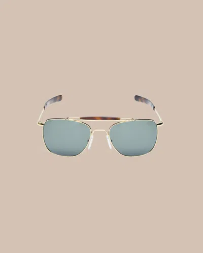 Southern Tide Quarter Deck Aviator Sunglasses In Yellow Gold Frame With American Green Lens