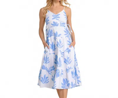 Southern Tide Raquel Leafy Luxe Midi Dress In Classic White In Blue