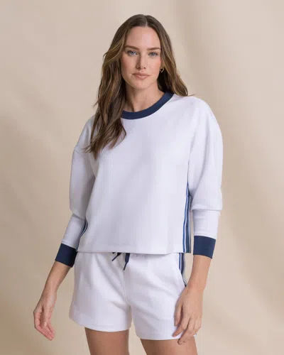 Southern Tide Sabina Sweatshirt With Side Stripe In Classic White
