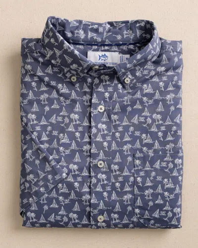 Southern Tide Sail Away Brrr°® Intercoastal Short Sleeve Sport Shirt In Light Indigo