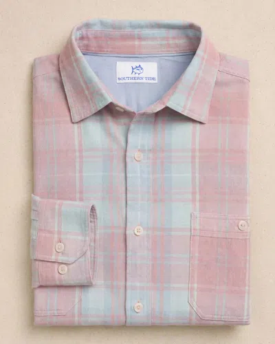 Southern Tide Salter Path Plaid Double Cloth Sport Shirt In Pale Rosette