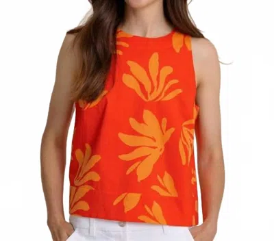 Southern Tide Simone Leafy Luxe Printed Tank In Poppy Red In Multi