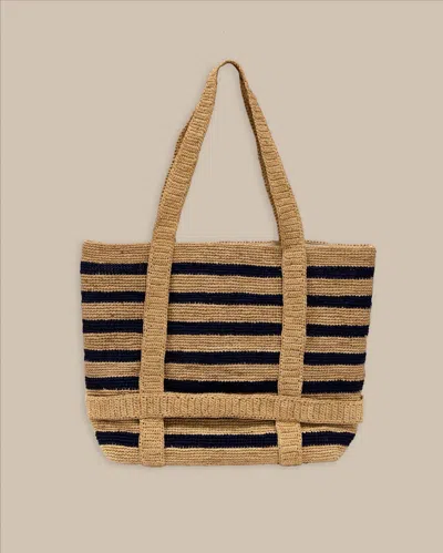Southern Tide Striped Straw Hat Carrier Beach Tote In Brown
