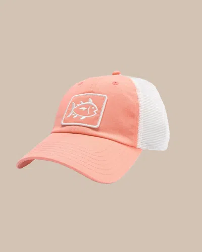 Southern Tide Sun Farer Skipjack Fly Patch Trucker Hat In Apricot Blush Coral