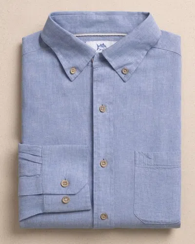 Southern Tide Sunset Ridge Linen Rayon Solid Sport Shirt In Tide Blue