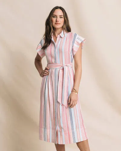 Southern Tide Tinley Belted Shirt Dress In Peaches N' Cream In Multi
