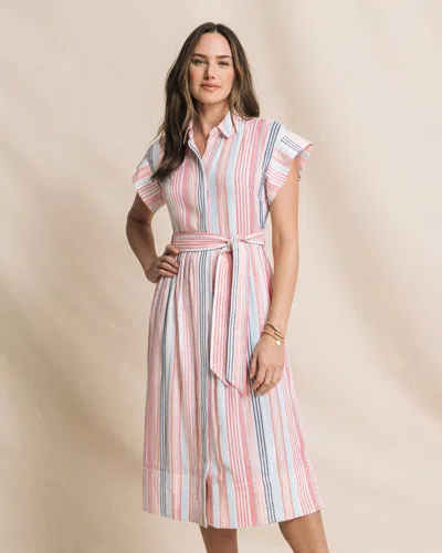Southern Tide Tinley Striped Belted Midi Shirtdress In Peaches N' Cream