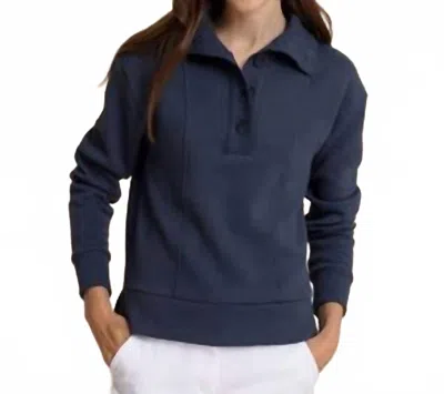 Southern Tide Tonya Button Mock Pullover In Dress Blue In Brown