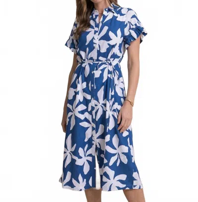 Southern Tide Tyra Printd Ruffle Sleeve Midi Dress In Nautical Blue In Multi