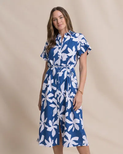 Southern Tide Tyra Printed Ruffle Sleeve Midi Dress In Nautical Blue