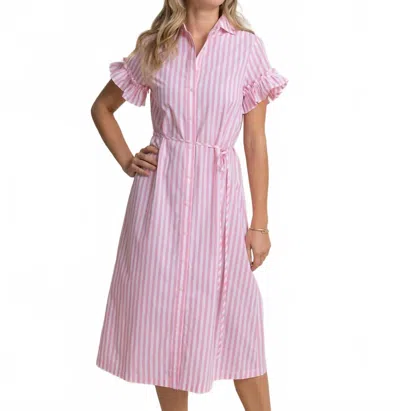 Southern Tide Tyra Striped Ruffle Sleeve Midi Dress In Pink