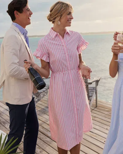 Southern Tide Tyra Striped Ruffle Sleeve Midi Dress In Sea Pink