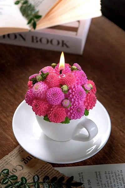 Southlake Gifts Dahlia Flower Teacup Candle In Rose Red At Urban Outfitters