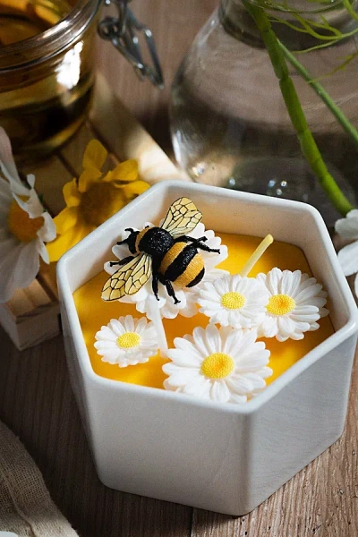Southlake Gifts Daisy Beehive Candle Bowl In Yellow (candle Wax)/white (container And Daisies) At Urban Outfitters
