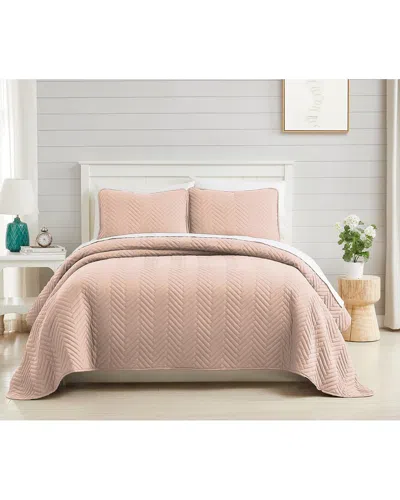 Southshore Fine Linens Chevron 3pc Quilt And Sham Set In Pink