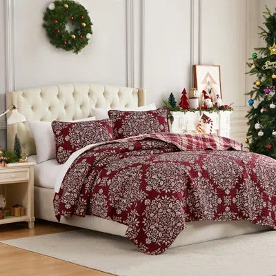 Southshore Fine Linens Christmas Carol Oversized Reversible Holiday Bedding Lightweight Quilt Set With Shams In Multi
