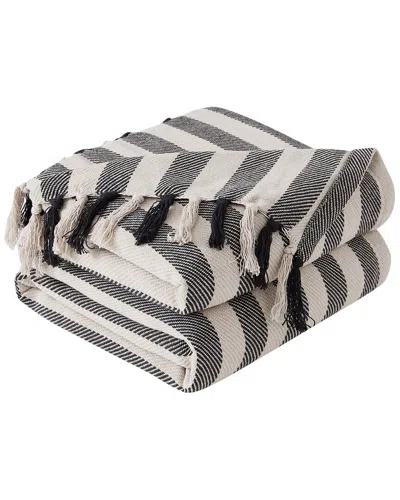 Southshore Fine Linens 100% Cotton Striped Blanket In Black