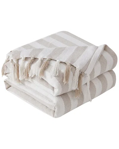 Southshore Fine Linens 100% Cotton Striped Blanket In Taupe