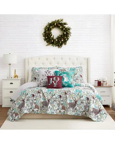 Southshore Fine Linens Christmas Woodland Oversized Reversible Quilt Set In Red