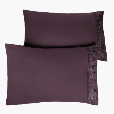Southshore Fine Linens Eldon Two Microfiber Lace Pillowcases By  In Purple