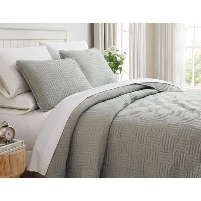 Southshore Fine Linens Grid Quilted Oversized Lightweight Prewash Microfiber Quilt Set In Gray