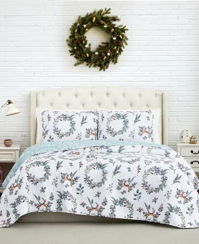 Southshore Fine Linens Happy Holidays Oversized Reversible 3 Piece Quilt Set, Twin Or Twin Xlong In Multi
