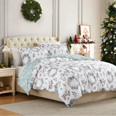 Southshore Fine Linens Happy Holidays Oversized Reversible Holiday Bedding Down Alternative Comforter Set With Shams In Multi