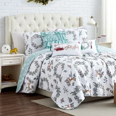 Southshore Fine Linens Happy Holidays White/green Microfiber Reversible Quilt Set In Multi