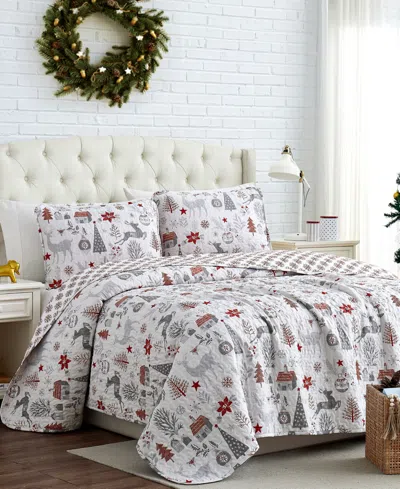 Southshore Fine Linens Holly Jolly Lane Oversized Reversible 3 Piece Quilt Set, King Or California King In Multi