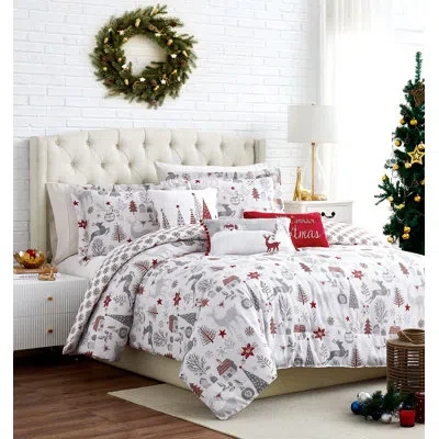 Southshore Fine Linens Holly Jolly Red/gray Microfiber Reversible Comforter Set In Multi