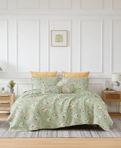 Southshore Fine Linens Jacobean Willow 7 Piece Quilt Set, Full/queen In Green