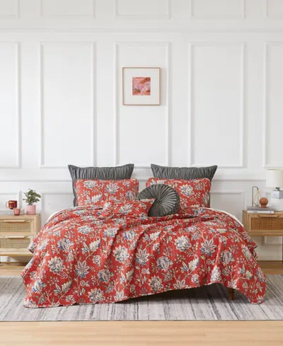 Southshore Fine Linens Jacobean Willow 7 Piece Quilt Set, Full/queen In Red