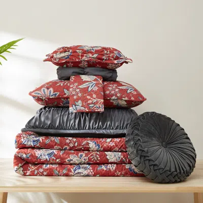 Southshore Fine Linens Jacobean Willow 7-piece Oversized Quilt Bedding Set In Red