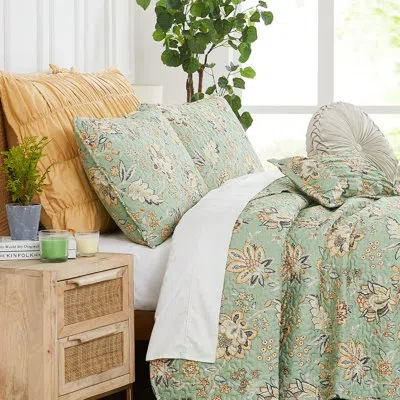 Southshore Fine Linens Jacobean Willow Oversized Easy Care Lightweight Quilt Bedding Set By  In Multi