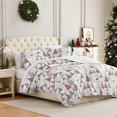 Southshore Fine Linens Merry And Bright Oversized Reversible Holiday Bedding Lightweight Quilt Set With Shams In Multi