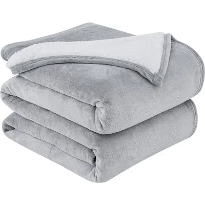 Southshore Fine Linens Microfleece Oversized Reversible Faux Shearling Throw Blanket In Grey