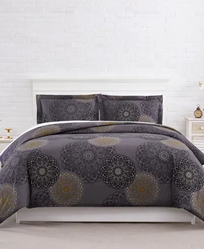 Southshore Fine Linens Midnight Floral 3-pc. Comforter Set, King In Black