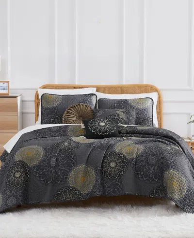 Southshore Fine Linens Midnight Floral 6-pc. Quilt Set, King/california King