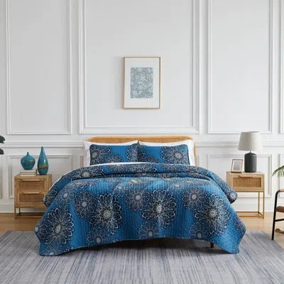 Southshore Fine Linens Midnight Floral Blue Microfiber Quilt Set In Multi
