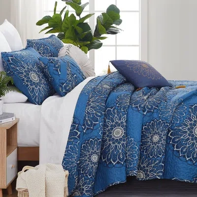 Southshore Fine Linens Midnight Floral Collection Microfiber 6 Piece Oversized Quilt Set By  In Multi