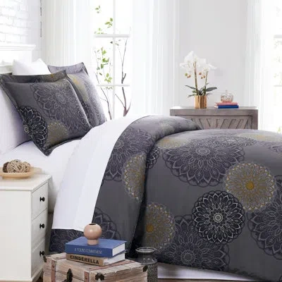 Southshore Fine Linens Midnight Floral Microfiber 3 Piece Comforter Set In Multi