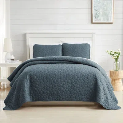 Southshore Fine Linens Pebble Quilted Lightweight Prewash Microfiber Quilt Set In Blue Mirage