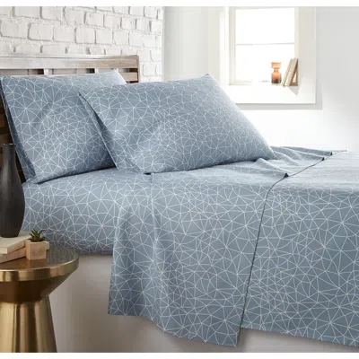 Southshore Fine Linens Queen Sized Modern Printed Sheet Set In Geometric Maze - While/blue