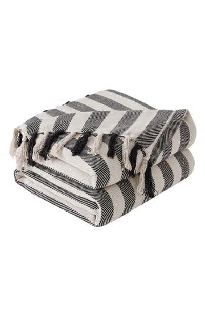 Southshore Fine Linens Striped Cotton Luxury Blanket In Black