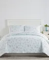 Southshore Fine Linens Sweet Florals Quilt And Sham 3 Piece Set, Twin Or Twin Xlong In Blue