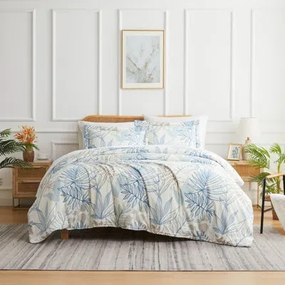 Southshore Fine Linens Tropic Leaf Oversized Easy Care Down Alternative Comforter Set With Shams By  In Blue